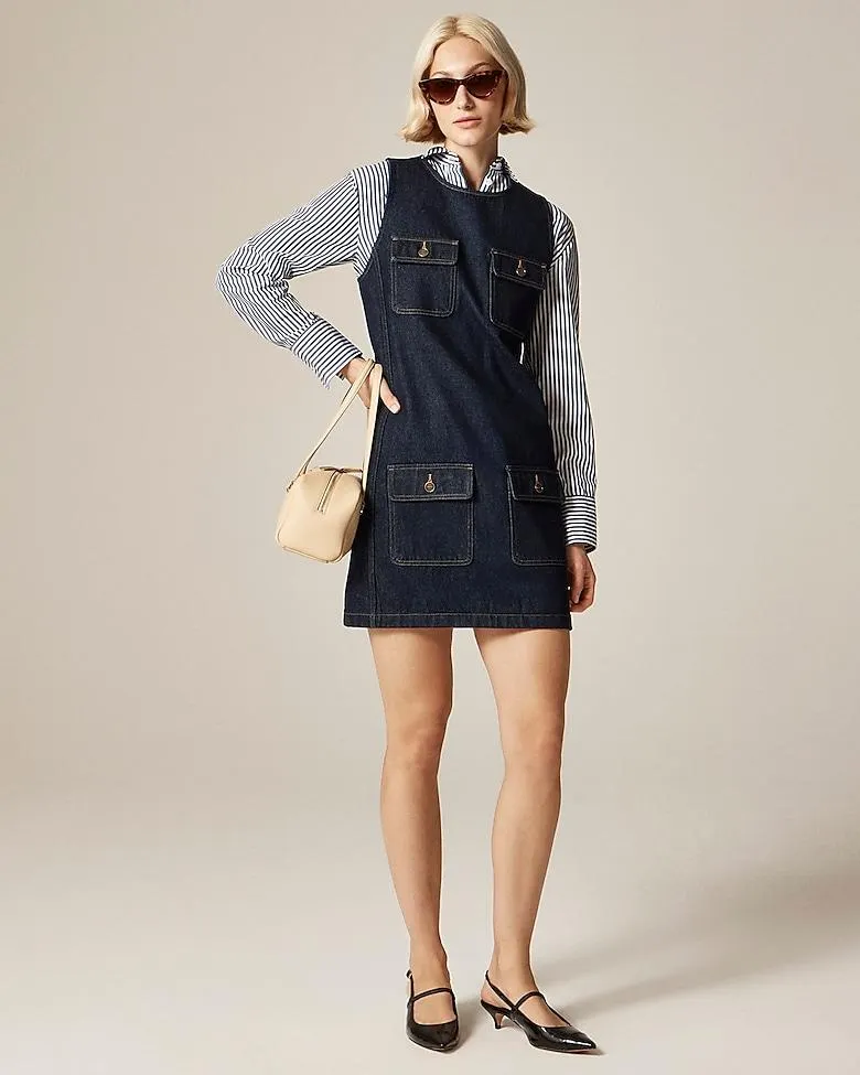 Patch-pocket shift dress in denim