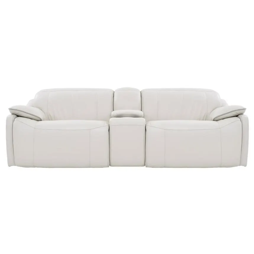 Austin Light Gray Leather Power Reclining Sofa w/Console