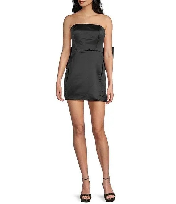 Satin Bow Strapless A-Line Mini Dress