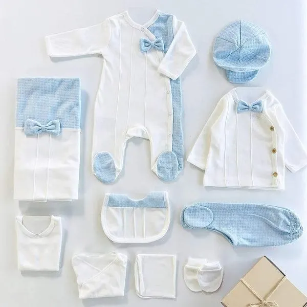 Newborn Baby Boy Coming Home Outfit Set, Retro Style - 10 Pcs