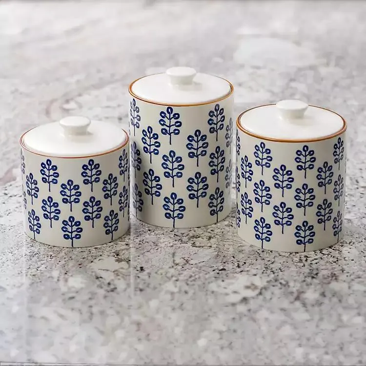 Blue Bonnet Ceramic Canisters, Set of 3