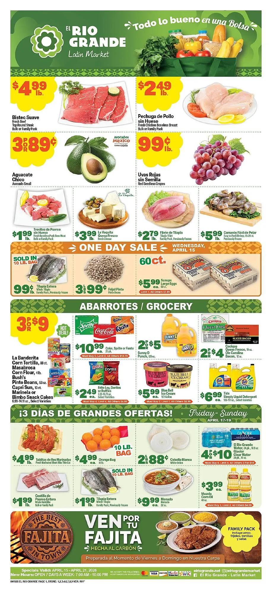 Weekly promotion El Rio Grande weekly ad spanning from April 15 to April 21 2026 - Page 1 for Catalogue 365