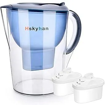 Hskyhan Alkaline Water Filter Pitcher - 3.5 Liters Improve PH, 2 Filters Included, BPA Free, 7 Stage Filteration System to Purify, Blue