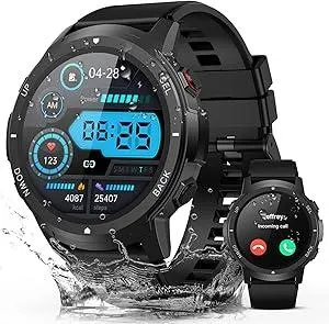 Smart Watch for Men- Bluetooth Call, 2025 Military Waterproof Fitness Sleep Tracker Watch with 110 Sports Modes, Smartwatch for Samsung Android iPhone iOS Compatible