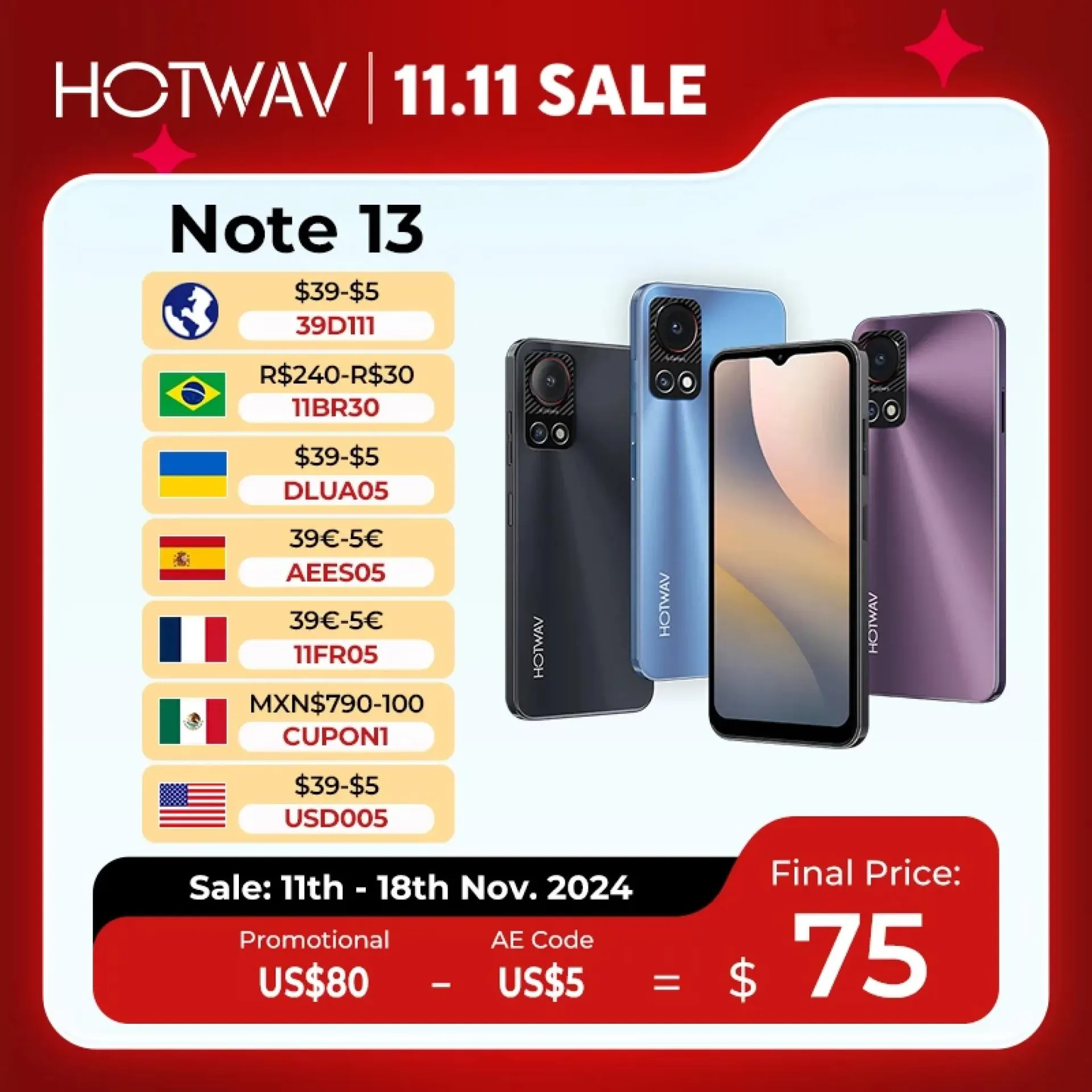 [Estreno mundial] Teléfono inteligente HOTWAV Note 13 de 6.6” HD+ 90Hz Android 13 8GB+128GB Octa-Core Teléfono móvil 50MP 5160mAh