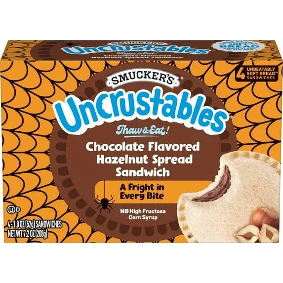 Smucker’s Uncrustables Chocolate Flavored Hazelnut Spread Sandwiches, 4 Count, 1.8 oz Each, Frozen