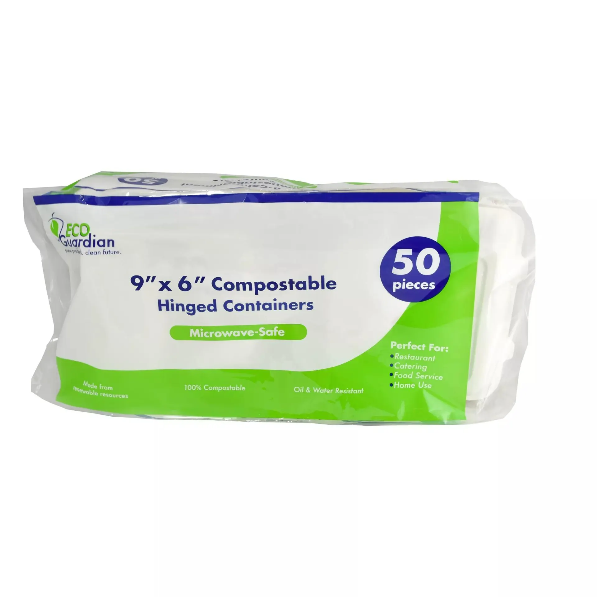 Eco Guardian Compostable Hinged Lid Containers, 50 ct.