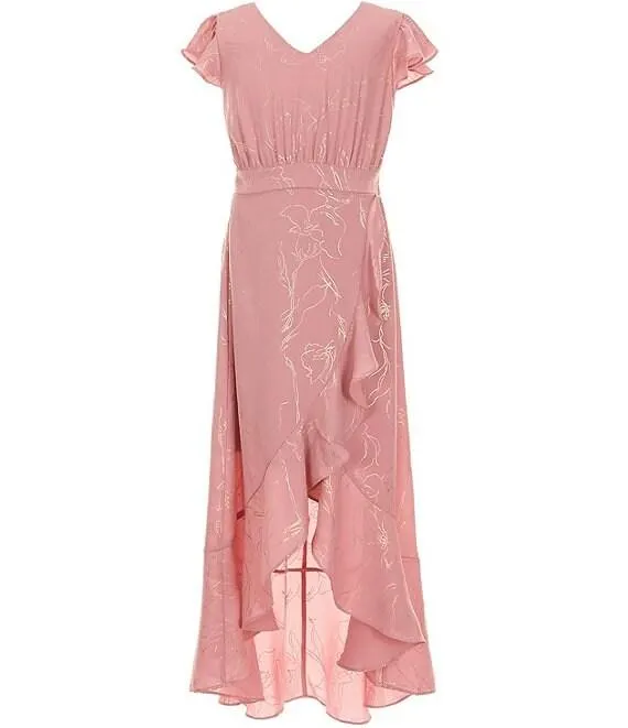 Big Girls Cap Sleeve High-Low Wrap Dress