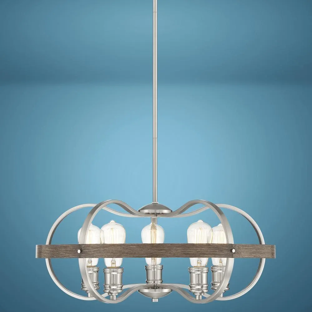 Patriot Lighting® Waverly Satin Nickel & Wood 5-Light Pendant