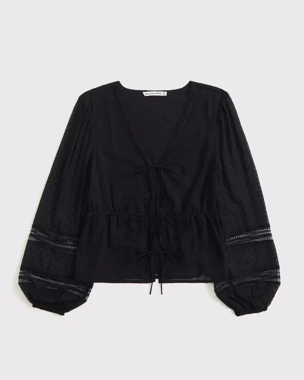 Long-Sleeve Tie-Front Top
