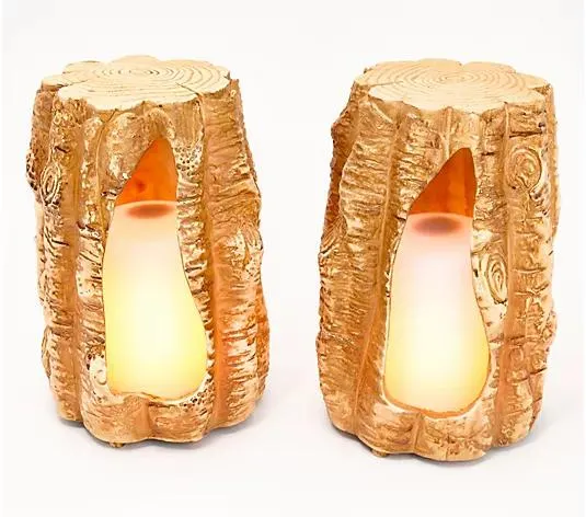 Home 365 Set of 2 Resin Tree Stumps with Flicker Candles