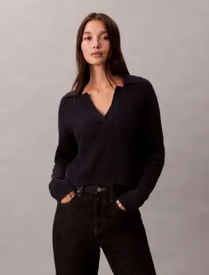 Smooth Cotton Relaxed Polo Sweater