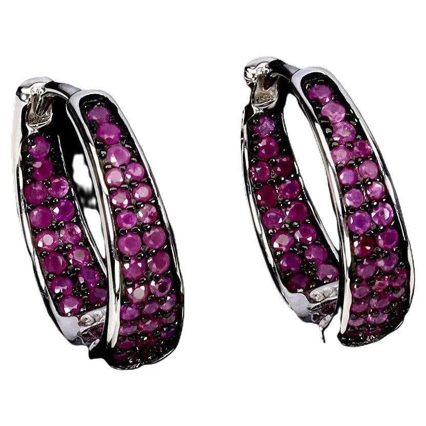 New Diamond Cut .50 Carat Red Sapphire 14k W Gold PL Sterling Silver Earrings