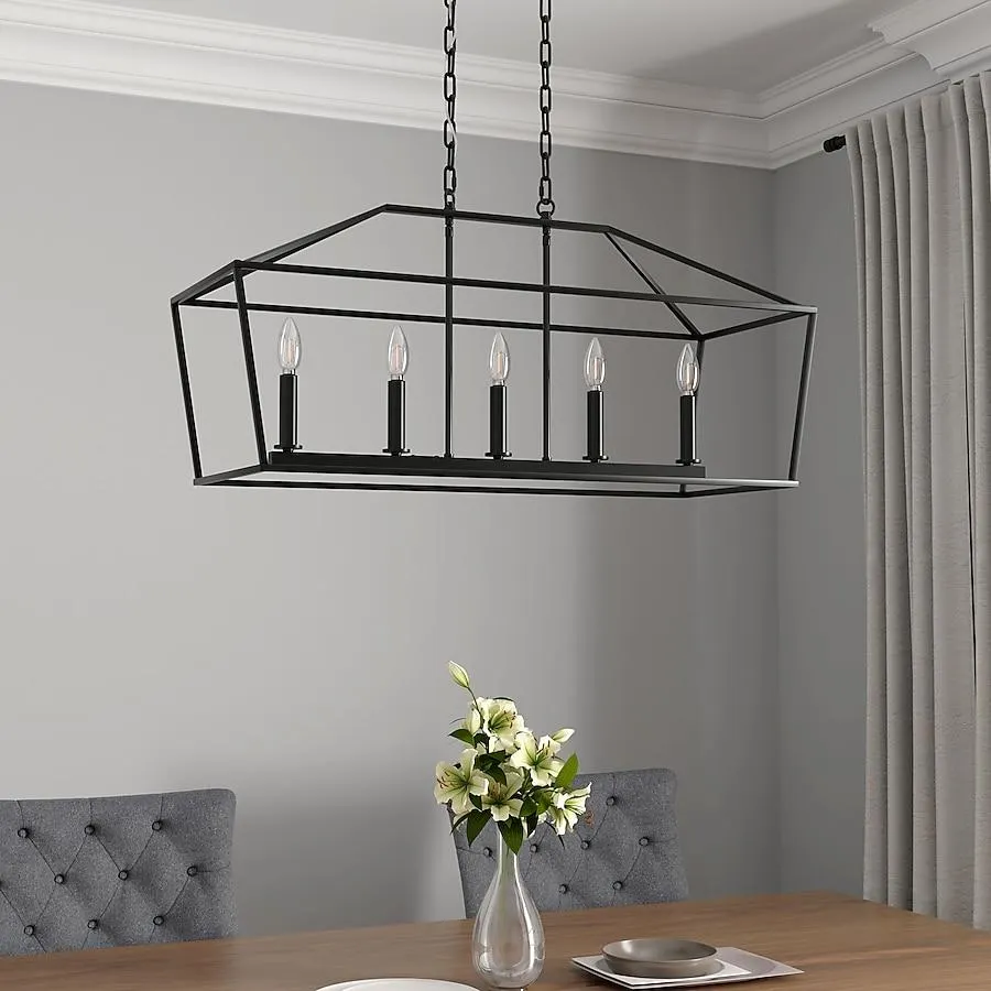 allen + roth Lane 5 -Light Matte Black Transitional Linear Medium Indoor/Outdoor Hanging Kitchen island light