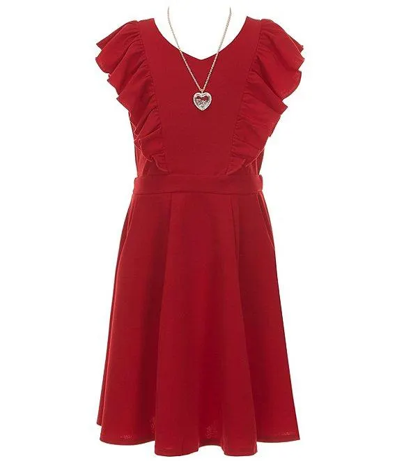 Big Girls Sleeveless Scuba Ruffle Front Dress