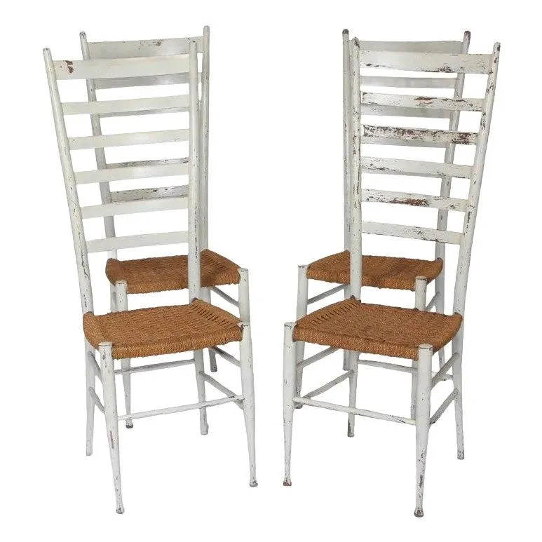Vintage Italian Gio Ponti Style Ladderback Chairs, Set of 4