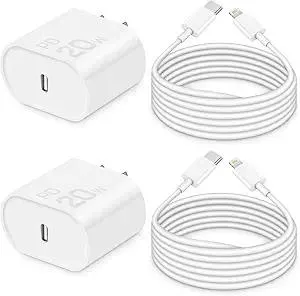 i Phone Charger 10Ft Fast Charging, MFi-Certified, 20W PD Block with 10Ft Cable, Type C Travel Plug & Ligt ning Cord for i Phone 14/13/12/11, i Pad & More [2 Pack]