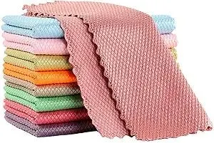Weiliya 10pcs Cleaning Fish Scale Cloth Microfiber Nanoscale Cleaning Lint FreeEasy, No Trace High Absorption Polishing Cloth for Kitchen Home (Random Color)(30X40cm)