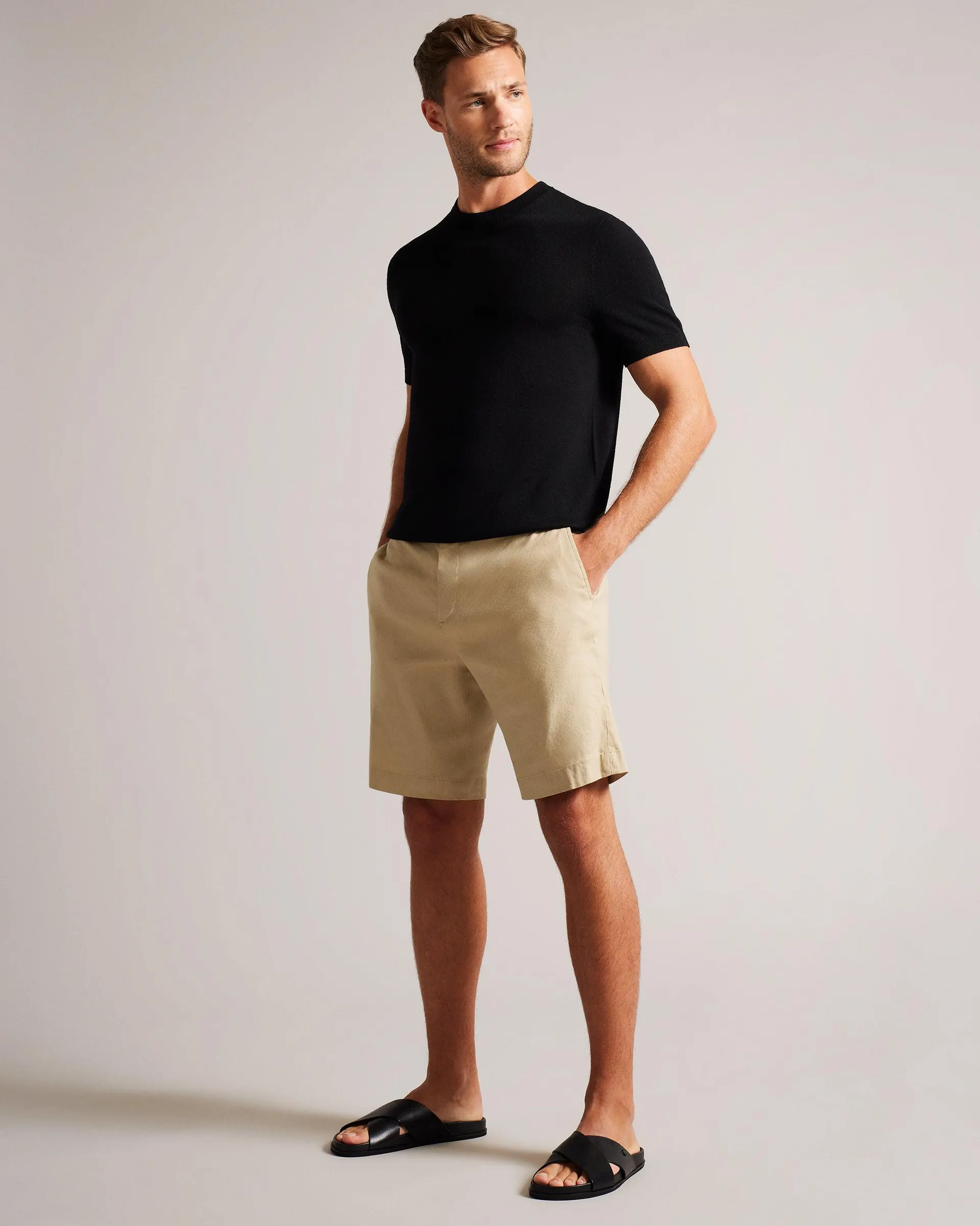 Linen Blend Half Elasticated Short