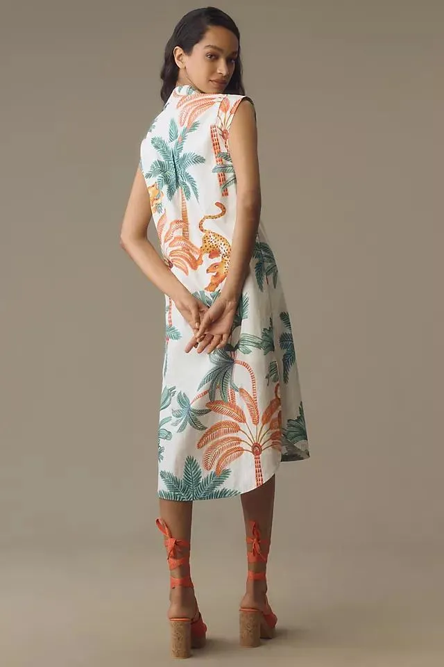 Maeve Cap-Sleeve Button-Front Midi Dress