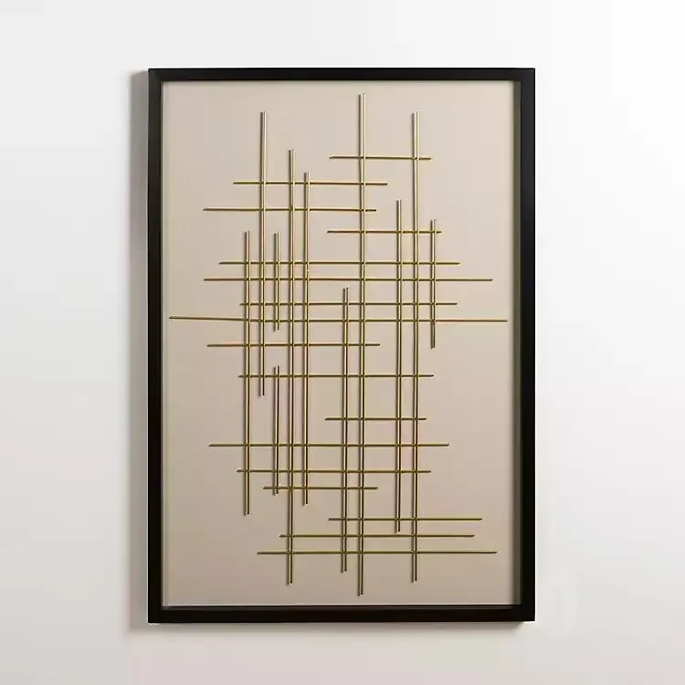 Gold Linear Metal Grid Framed Wall Plaque