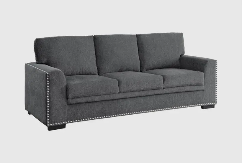 Lennon Charcoal Grey Fabric 84" Sofa | Nailhead