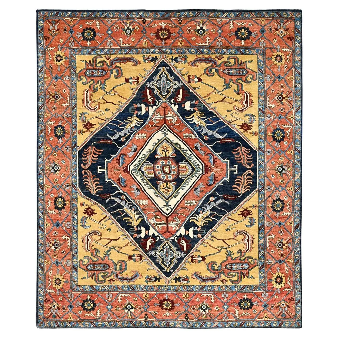 8'x9'5" Blue Pure Wool Afghan Peshawar Hand Knotted Oriental Rug