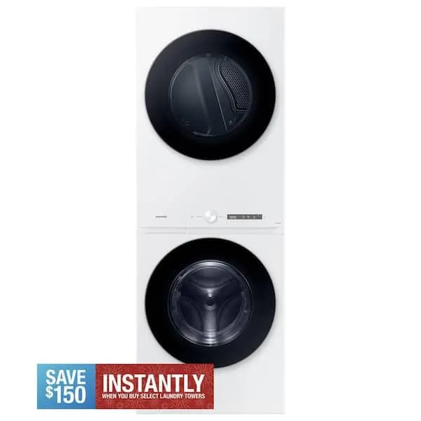 Bespoke 4.6 cu. ft. Capacity Single Unit AI Laundry Hub Washer with Steam Wash and 7.6 cu. ft. Electric Dryer in White