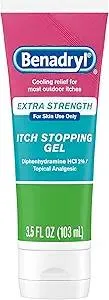 Benadryl Extra Strength Anti Itch Relief Gel, 2% Diphenhydramine HCl, Relief from Insect Bites, Sunburn & More, Great for Camping Essentials, 3.5 fl oz