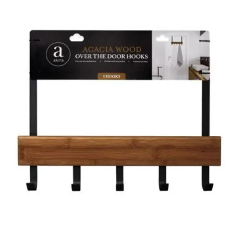 Aura Over-the-Door Towel Hooks -Acacia/Black