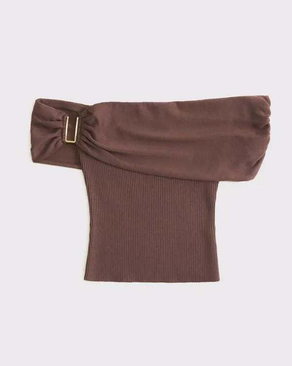 Hardware Off-The-Shoulder Sweater Top