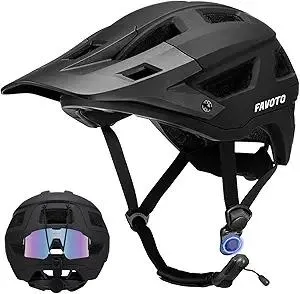 Favoto Adult Mountain Bike Helmet for Men & Women, Magnetic Buckle MTB Helmet with Removable Visor, Lightweight for Commuting & Off-Road Cycling