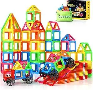 Magnetic Tiles with 2 Cars Toys for 3 4 5 6 7 8+ Year Old Boys Girls, Magnetic Blocks Building Set for Toddlers STEM Creativity Educational Toys for Kids Age 3-6