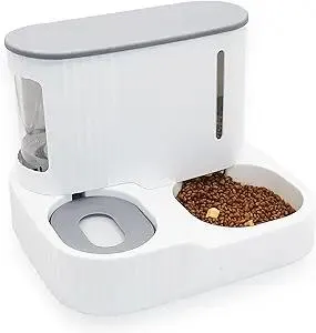 Kathson Automatic 2 in 1 Cat Feeder and Water Dispenser, Gravity Feed Pet Feeder for Indoor & Outdoor Cats (Grey)