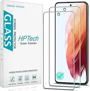 HPTech (2 Pack Designed for Samsung Galaxy S21 FE 5G Tempered Glass Screen Protector, Support Fingerprint Reader, Anti Scratch, Bubble Free
