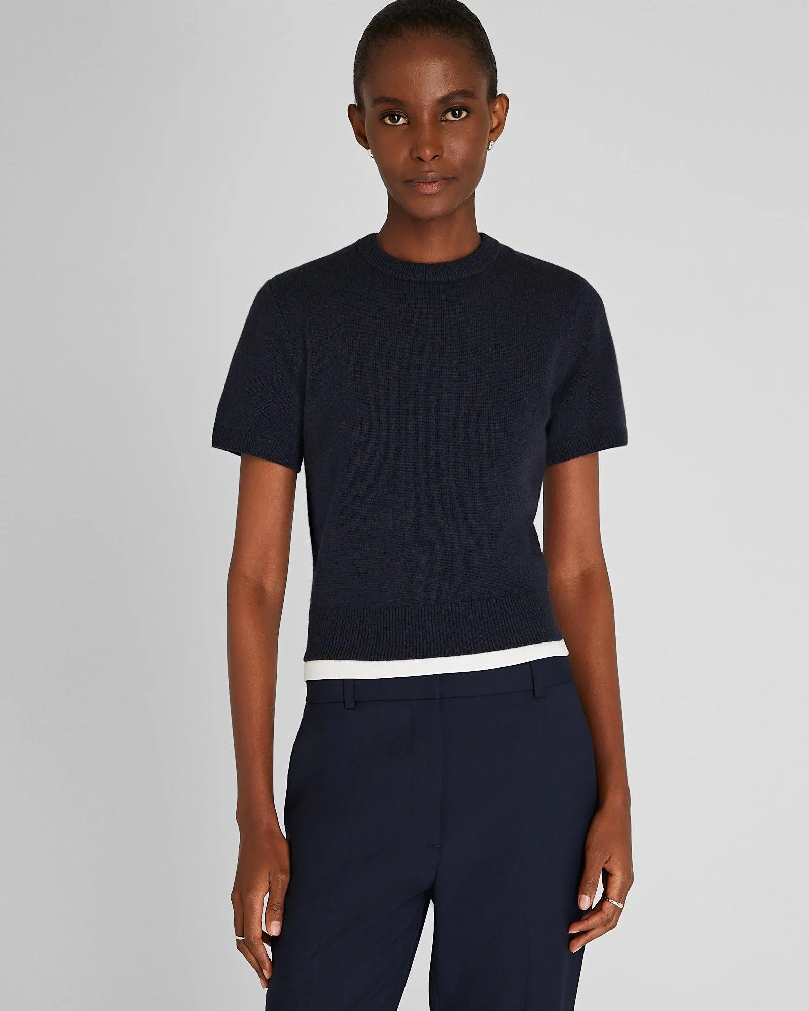 Cashmere Blend Shrunken Crew Neck Sweater