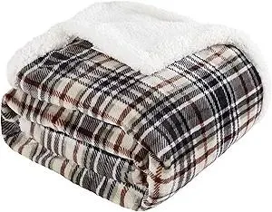 Touchat Sherpa Plaid Throw Blanket, 60" X 70"Fuzzy Fluffy Cozy Soft Blanket, Fleece Flannel Plush Twin Size Microfiber Blanket for Couch Bed Sofa (Brown)