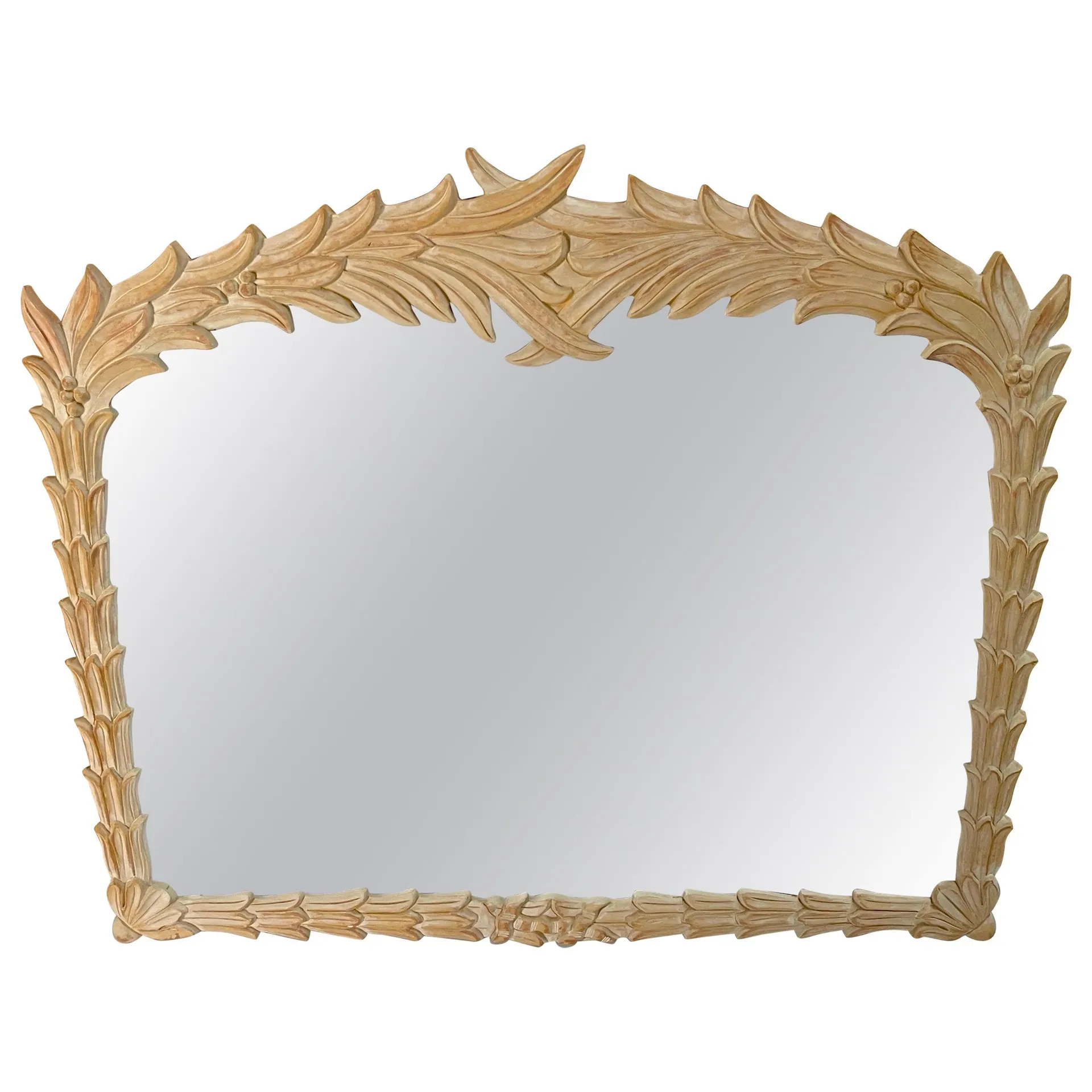 Bleached Palmette Rectangular Mirror, in the Style of Serge Roche