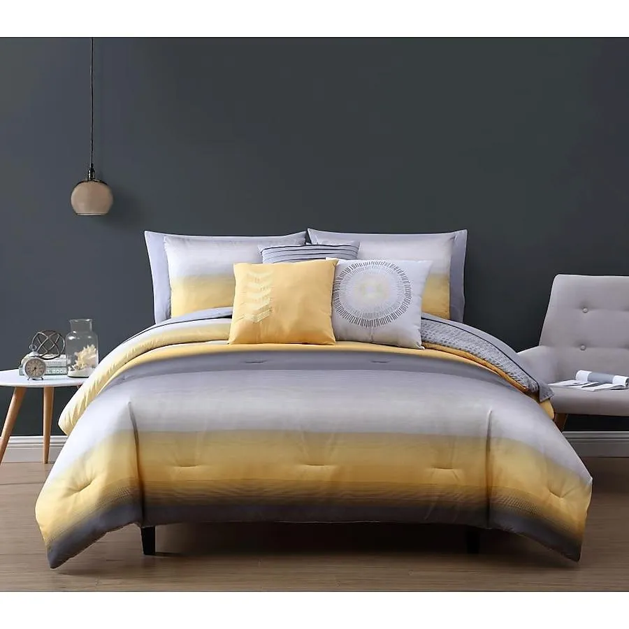 Geneva Home Fashion Cypress 10 -Piece Yellow/Grey Queen Comforter Set