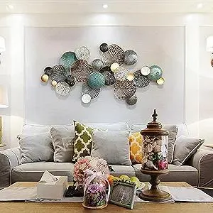ZZYYZZ Large Metal Wall Decor, Boho Lotus Leaf Metal Wall Decoration, 3D Stacked Flower Wall Art Décor, Nautical Coastal Outdoor Wall Decor, for Living Room Bedroom Dining Room, 52.5" x 26.5"