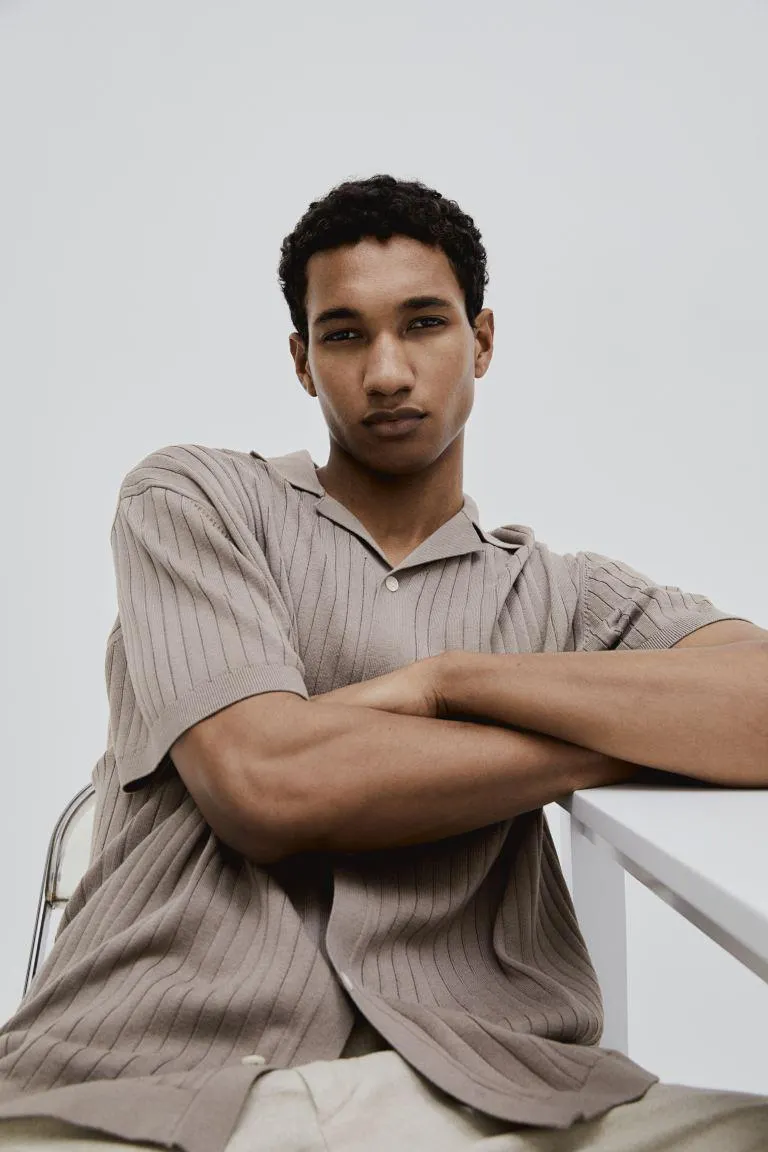 Regular Fit Rib-knit Resort Shirt