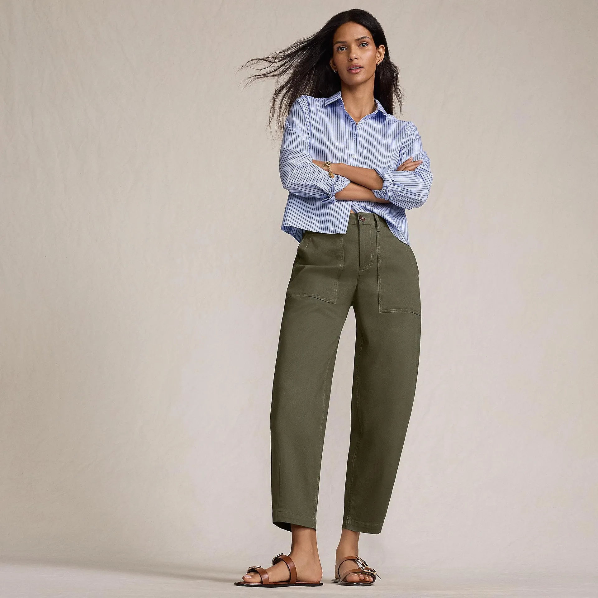 Women's Chino High Rise Barrel Leg Utility Ankle Pants