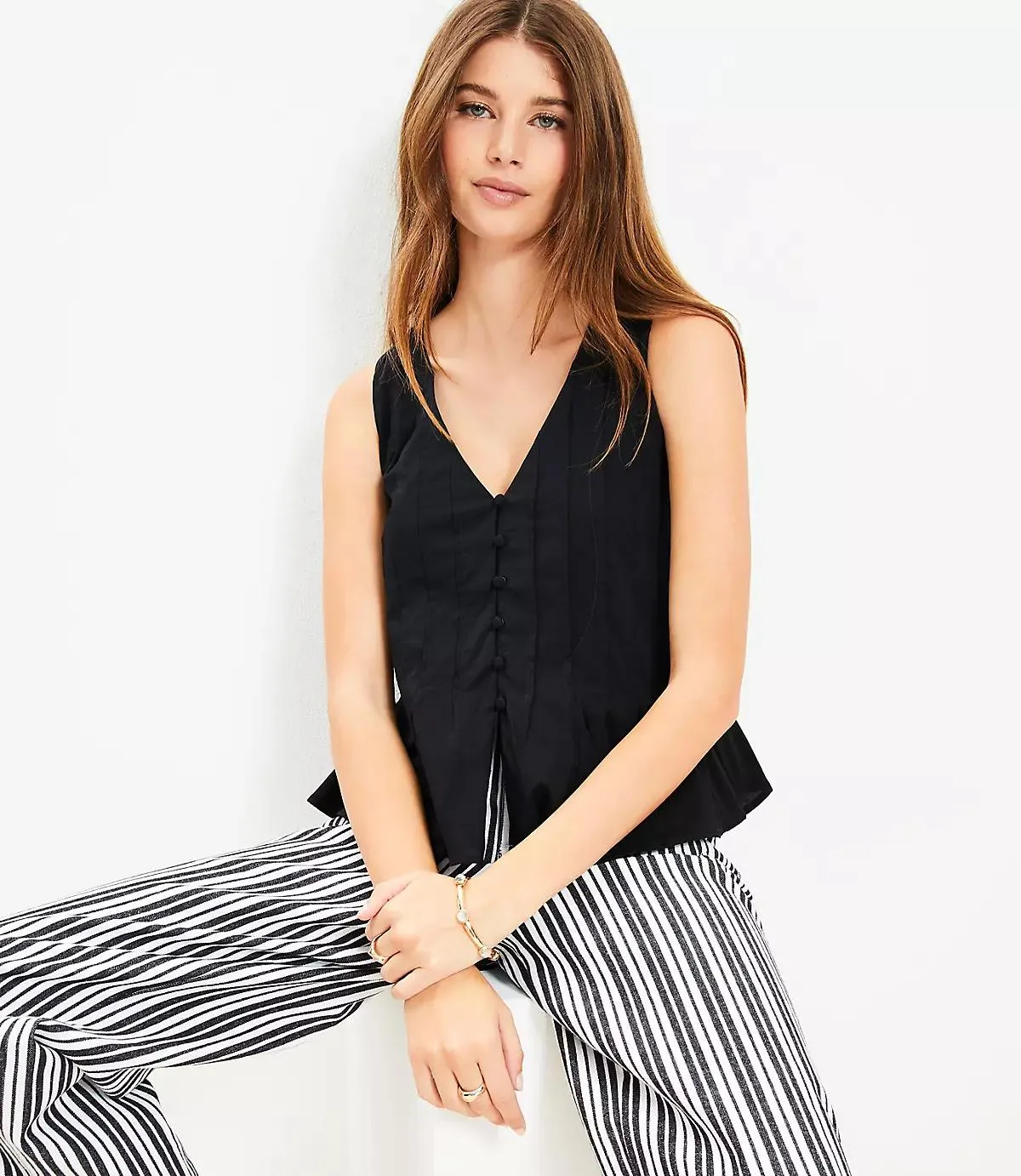 Pleated V-Neck Tank Top