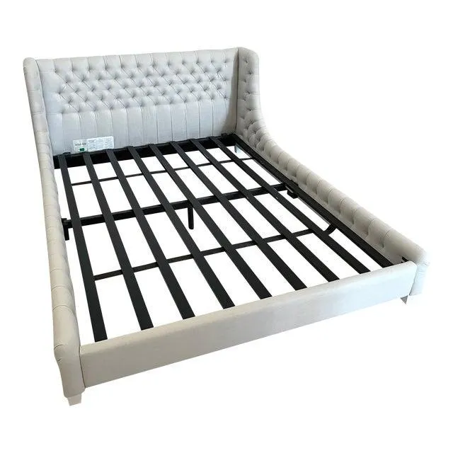 Restoration Hardware Devyn Gray Linen Tufted Wing Bed - Queen Size