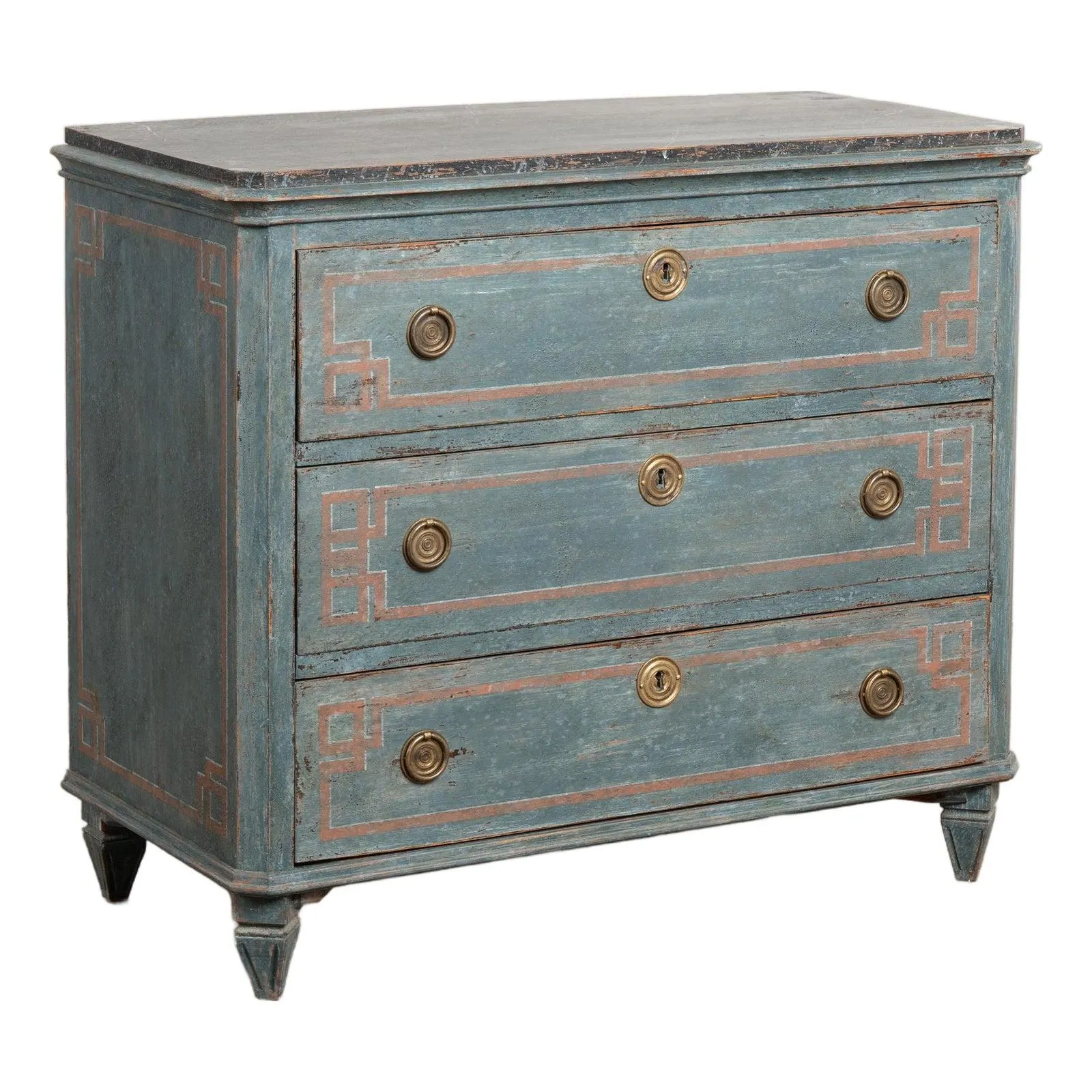 19th Century Swedish Blue Chest of Three Drawers