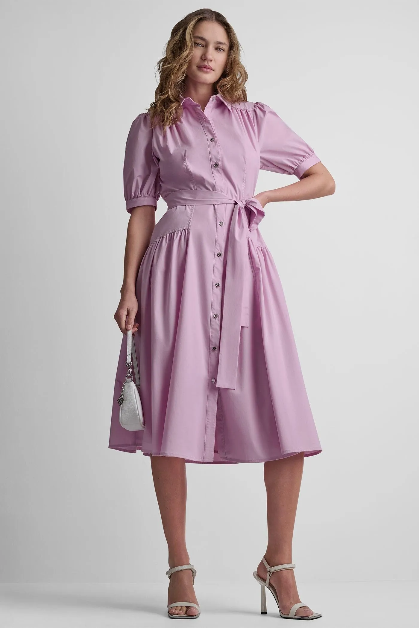 DROP-WAIST MIDI SHIRT DRESS