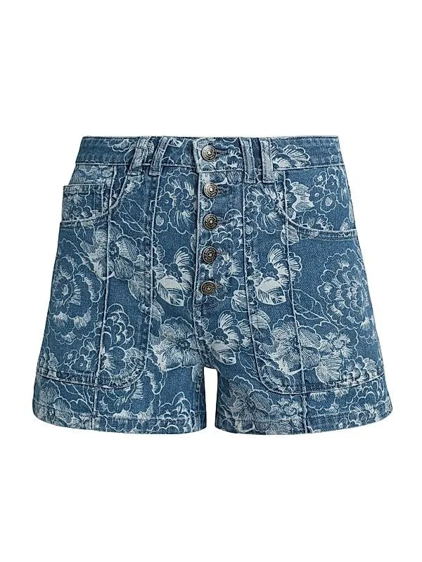 Vivian Sketchbook Floral Denim Shorts
