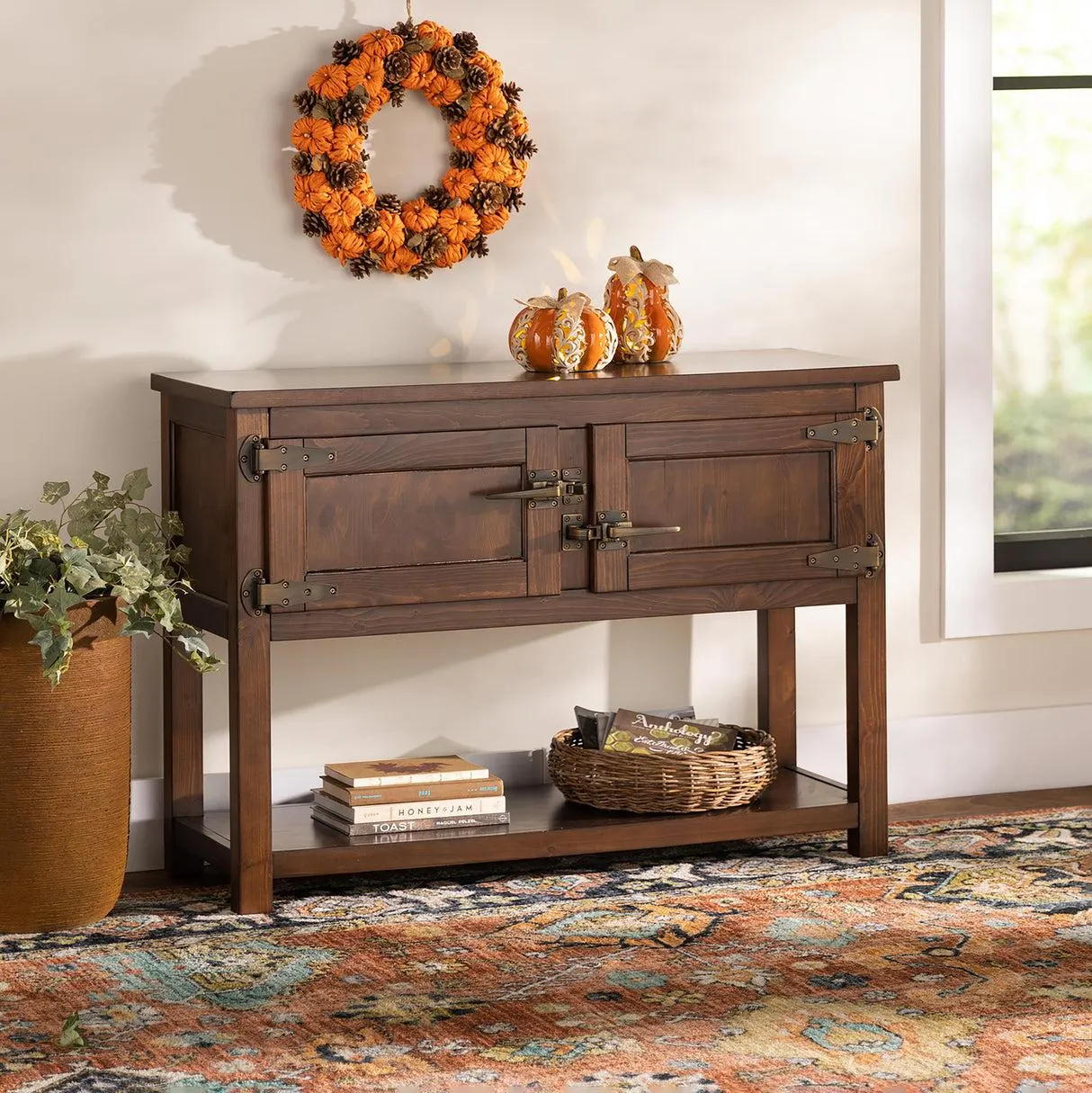 Portland Ice Box Storage Console Table with Replica Hardware