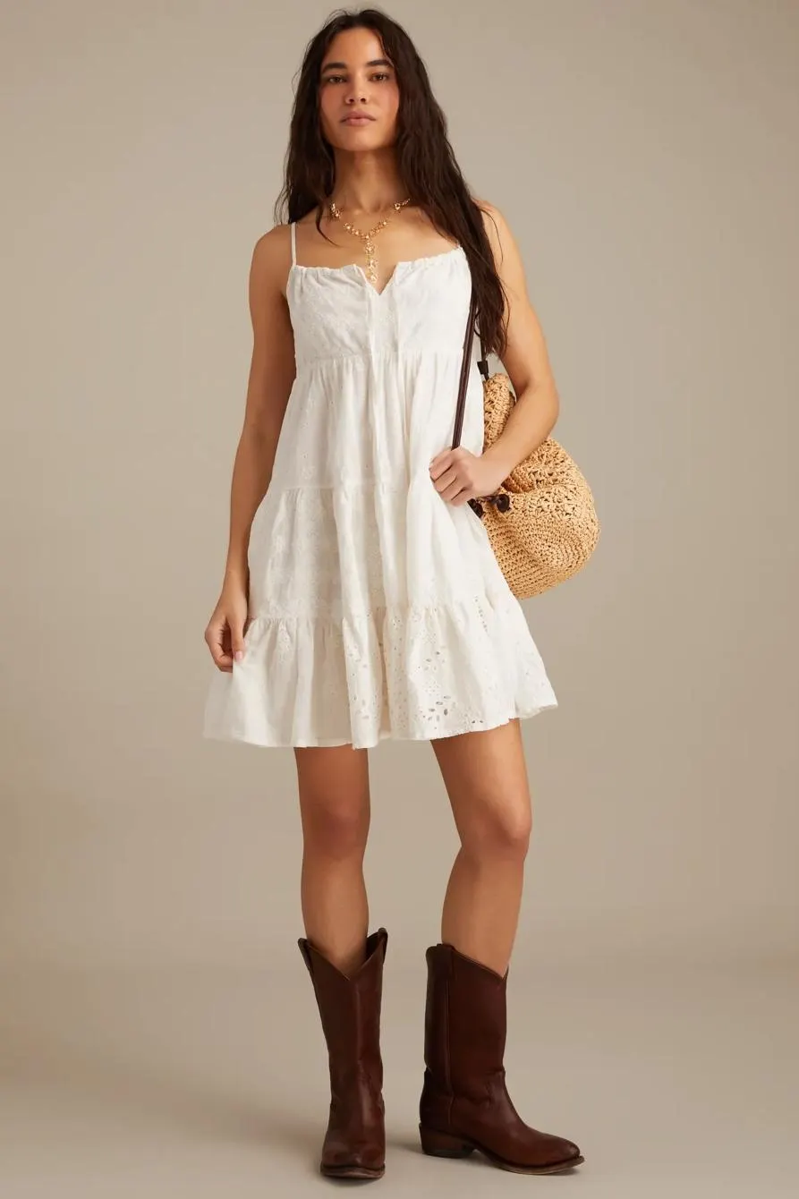 eyelet mix mini dress