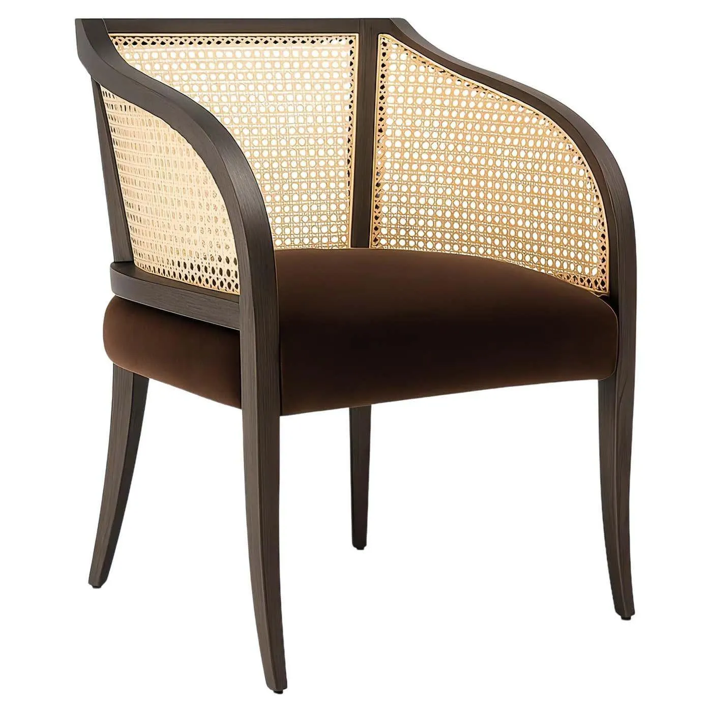 Mid Century Modern Style Dining Armchair with Natural Woven Cane Back